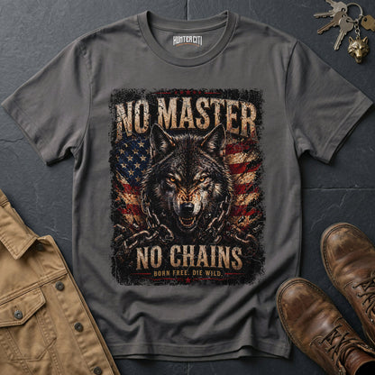 No Master No Chains Born Free Die Wild T-Shirt Patriotic Wolf Graphic Tee American Freedom USA Gift for Men
