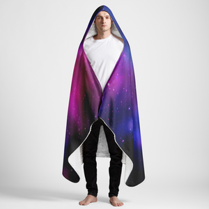 Zodiac Wolf Large Hooded Sherpa Blanket 60x80 - Mystical Pink and Purple Galaxy Throw Blanket