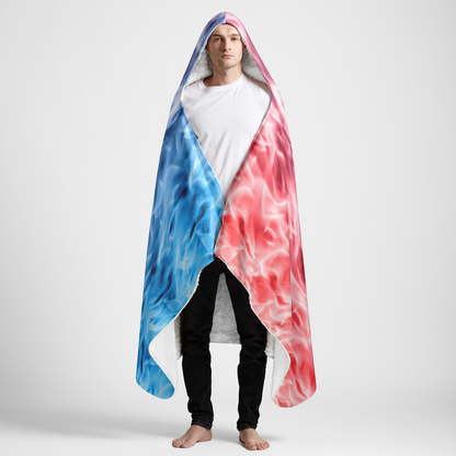 Fire and Ice Wolf with Roses Large Hooded Sherpa Blanket 60x80