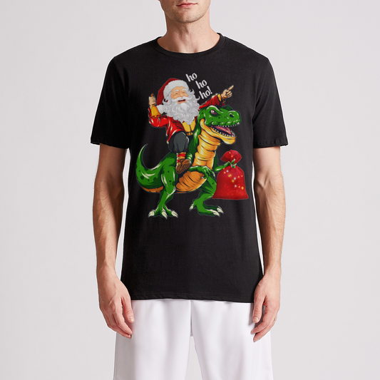 Funny Christmas Santa Claus Riding Dinosaur Ho Ho Ho Mens Premium T-Shirt