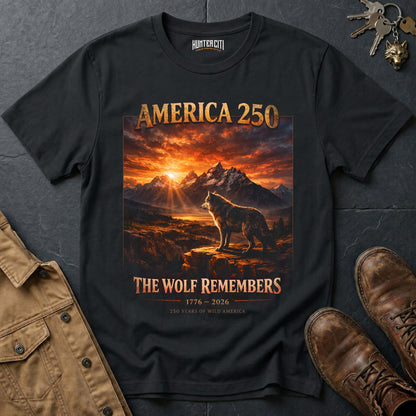America 250 The Wolf Remembers Landscape T-Shirt - 1776 2026 Wolf Anniversary Cinematic Graphic Tee USA Gift