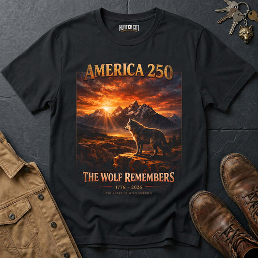 America 250 The Wolf Remembers Landscape T-Shirt - 1776 2026 Wolf Anniversary Cinematic Graphic Tee USA Gift