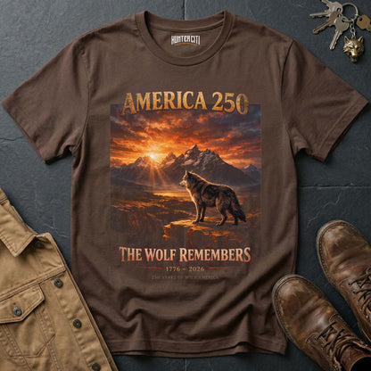 America 250 The Wolf Remembers Landscape T-Shirt - 1776 2026 Wolf Anniversary Cinematic Graphic Tee USA Gift