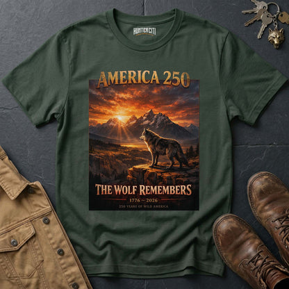 America 250 The Wolf Remembers Landscape T-Shirt - 1776 2026 Wolf Anniversary Cinematic Graphic Tee USA Gift