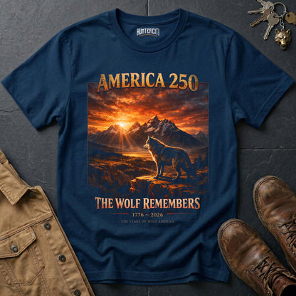 America 250 The Wolf Remembers Landscape T-Shirt - 1776 2026 Wolf Anniversary Cinematic Graphic Tee USA Gift