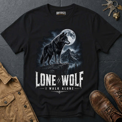 Lone Wolf I Walk Alone T-Shirt — Patriotic American Wolf Graphic Tee USA Independent Spirit Gift for Men