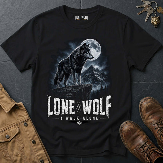 Lone Wolf I Walk Alone T-Shirt — Patriotic American Wolf Graphic Tee USA Independent Spirit Gift for Men