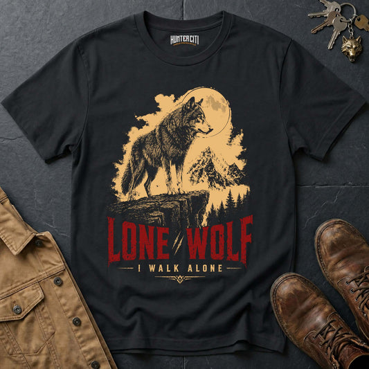 Lone Wolf I Walk Alone T-Shirt — Patriotic American Wolf Vintage Graphic Tee USA Independent Spirit Gift for Men
