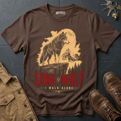 Lone Wolf I Walk Alone T-Shirt — Patriotic American Wolf Vintage Graphic Tee USA Independent Spirit Gift for Men