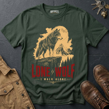 Lone Wolf I Walk Alone T-Shirt — Patriotic American Wolf Vintage Graphic Tee USA Independent Spirit Gift for Men