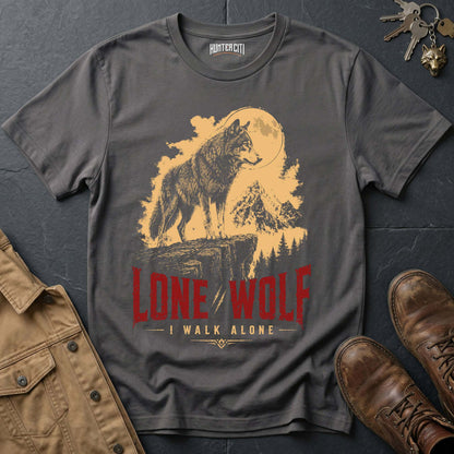 Lone Wolf I Walk Alone T-Shirt — Patriotic American Wolf Vintage Graphic Tee USA Independent Spirit Gift for Men