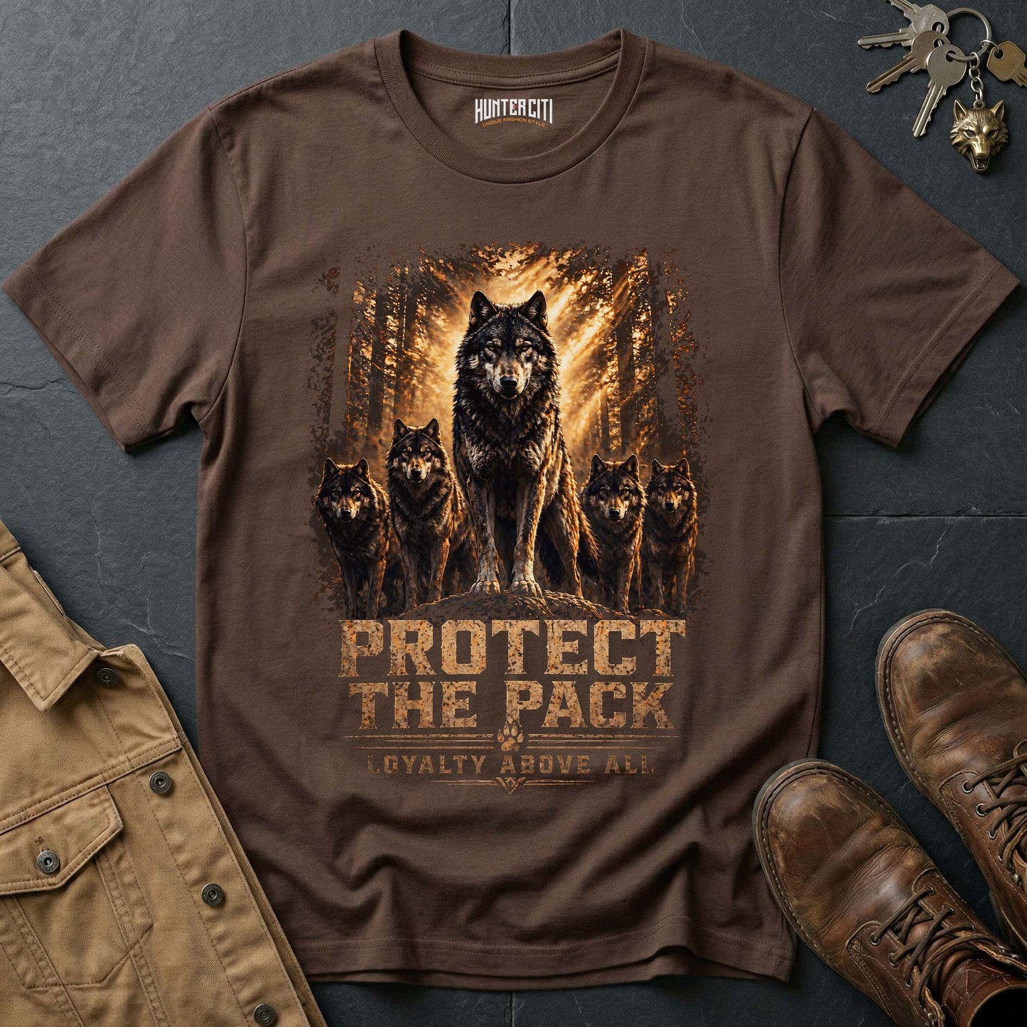 Protect the Pack T-Shirt - American Wolf Patriotic Graphic Tee Family Loyalty USA Gift for Men