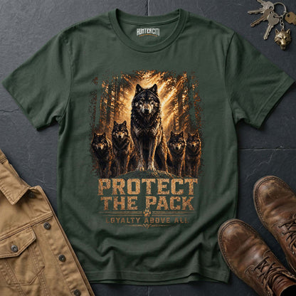 Protect the Pack T-Shirt - American Wolf Patriotic Graphic Tee Family Loyalty USA Gift for Men