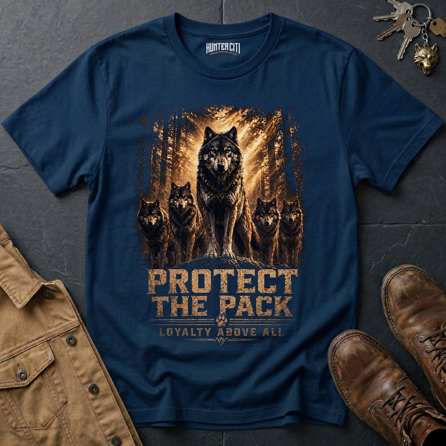 Protect the Pack T-Shirt - American Wolf Patriotic Graphic Tee Family Loyalty USA Gift for Men