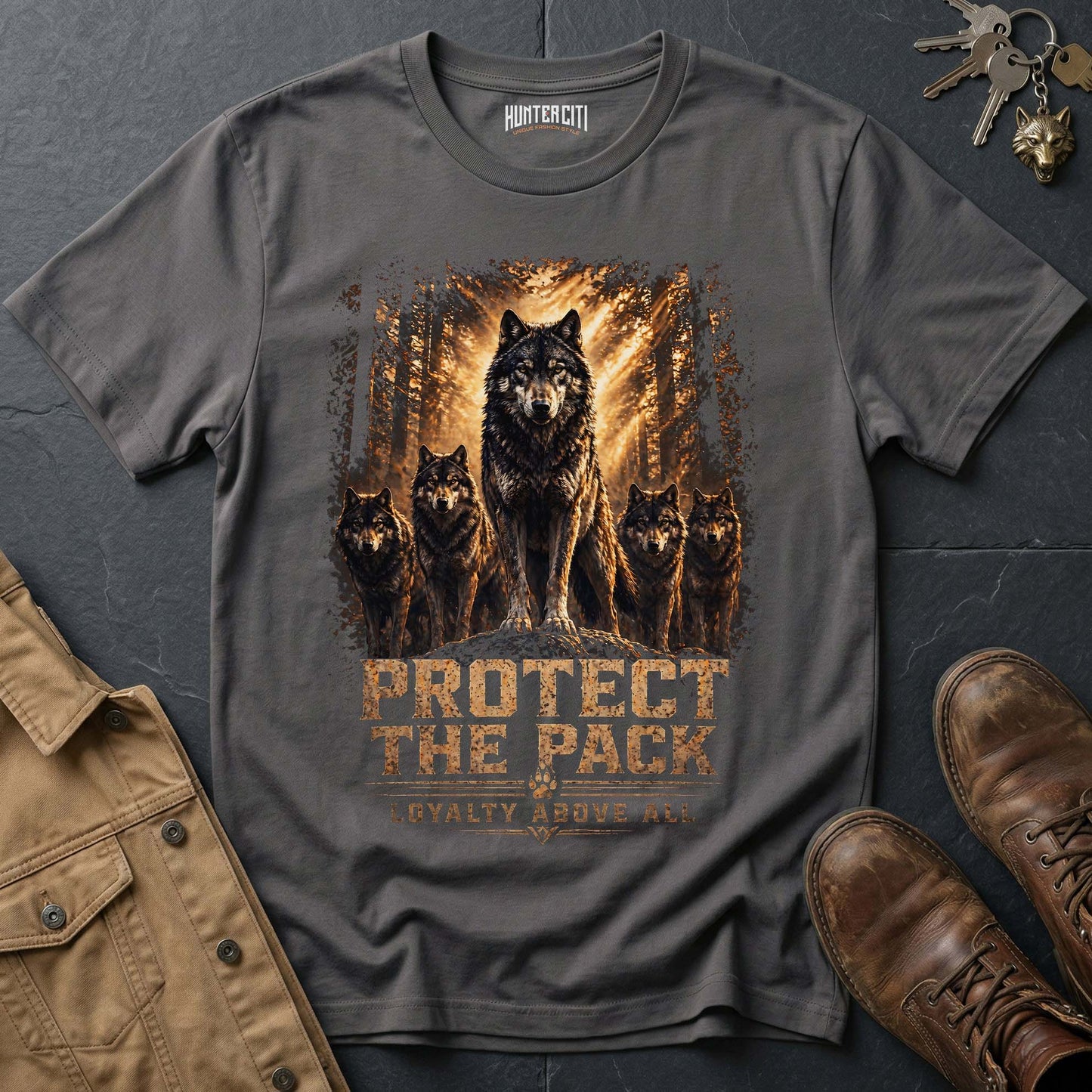 Protect the Pack T-Shirt - American Wolf Patriotic Graphic Tee Family Loyalty USA Gift for Men