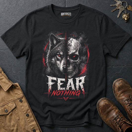 Fear Nothing American Wolf T-Shirt - Patriotic Wolf Graphic Tee Bold USA Statement Gift for Men