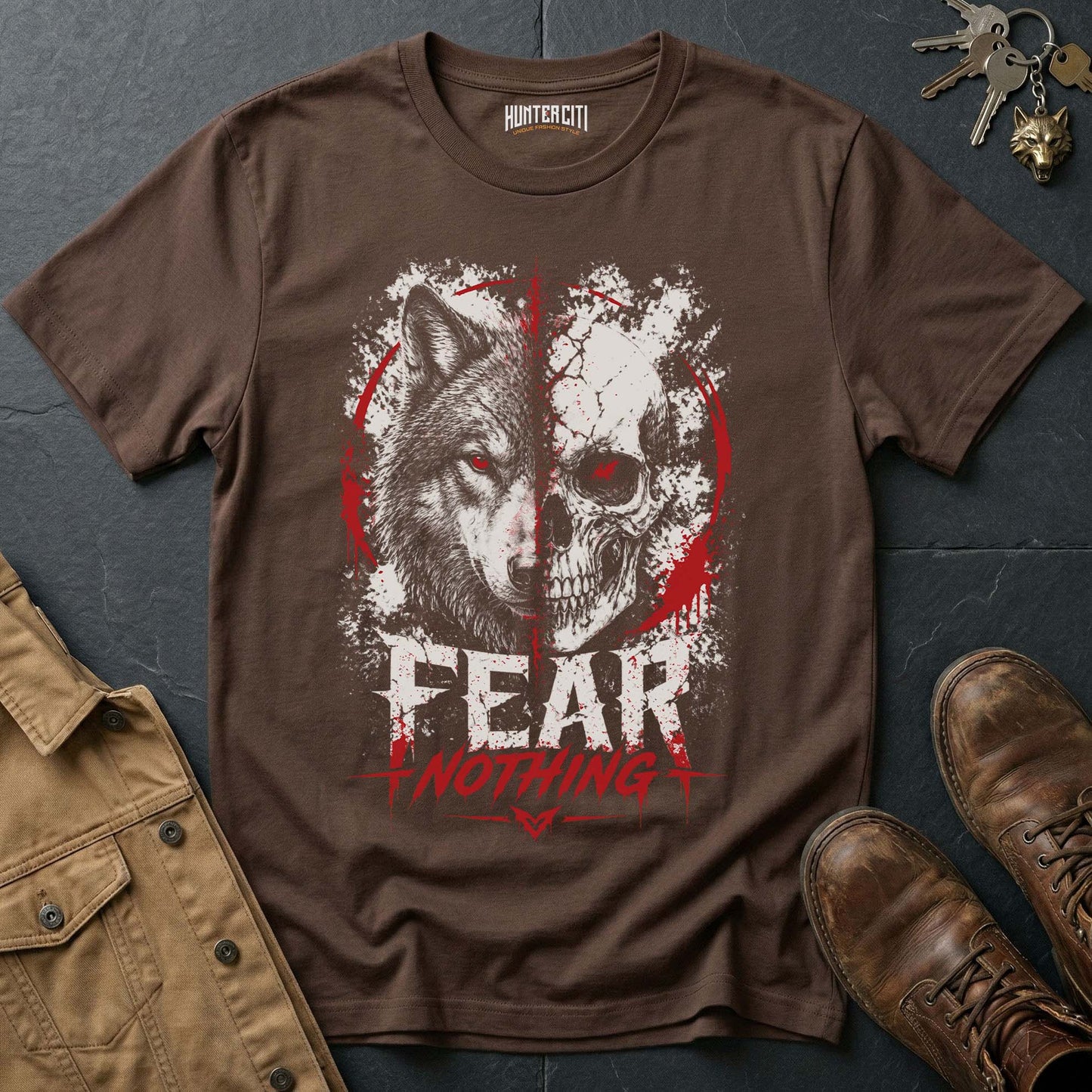 Fear Nothing American Wolf T-Shirt - Patriotic Wolf Vintage Graphic Tee Bold USA Statement Gift for Men