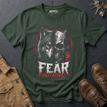 Fear Nothing American Wolf T-Shirt - Patriotic Wolf Graphic Tee Bold USA Statement Gift for Men