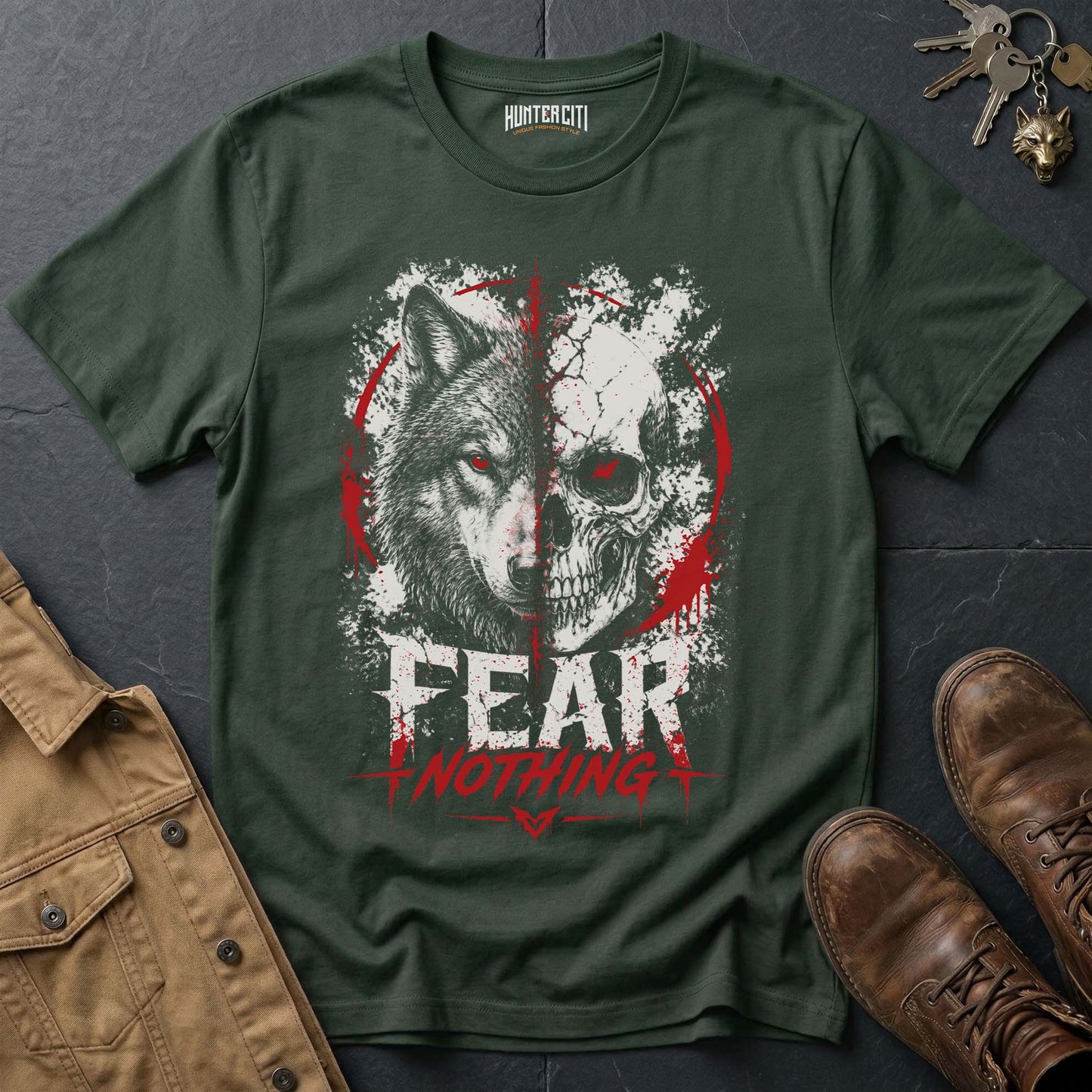 Fear Nothing American Wolf T-Shirt - Patriotic Wolf Vintage Graphic Tee Bold USA Statement Gift for Men