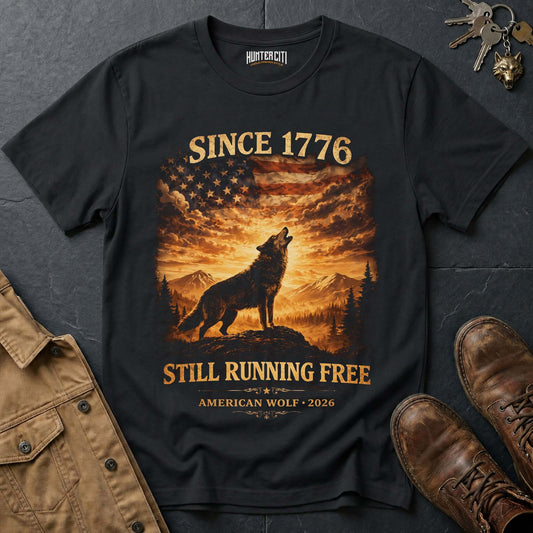 Since 1776 Still Running Free American Wolf T-Shirt - 2026 250 Years Patriotic Howling Wolf Anniversary Tee USA Gift
