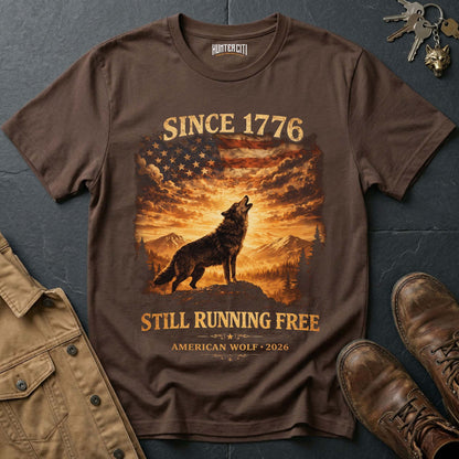 Since 1776 Still Running Free American Wolf T-Shirt - 2026 250 Years Patriotic Howling Wolf Anniversary Tee USA Gift