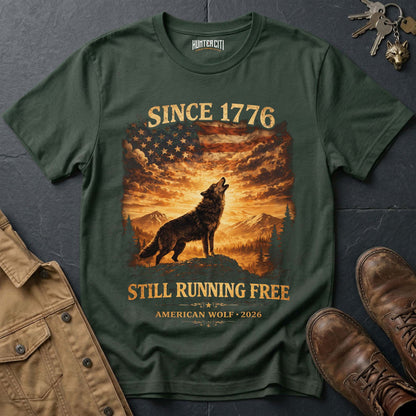 Since 1776 Still Running Free American Wolf T-Shirt - 2026 250 Years Patriotic Howling Wolf Anniversary Tee USA Gift
