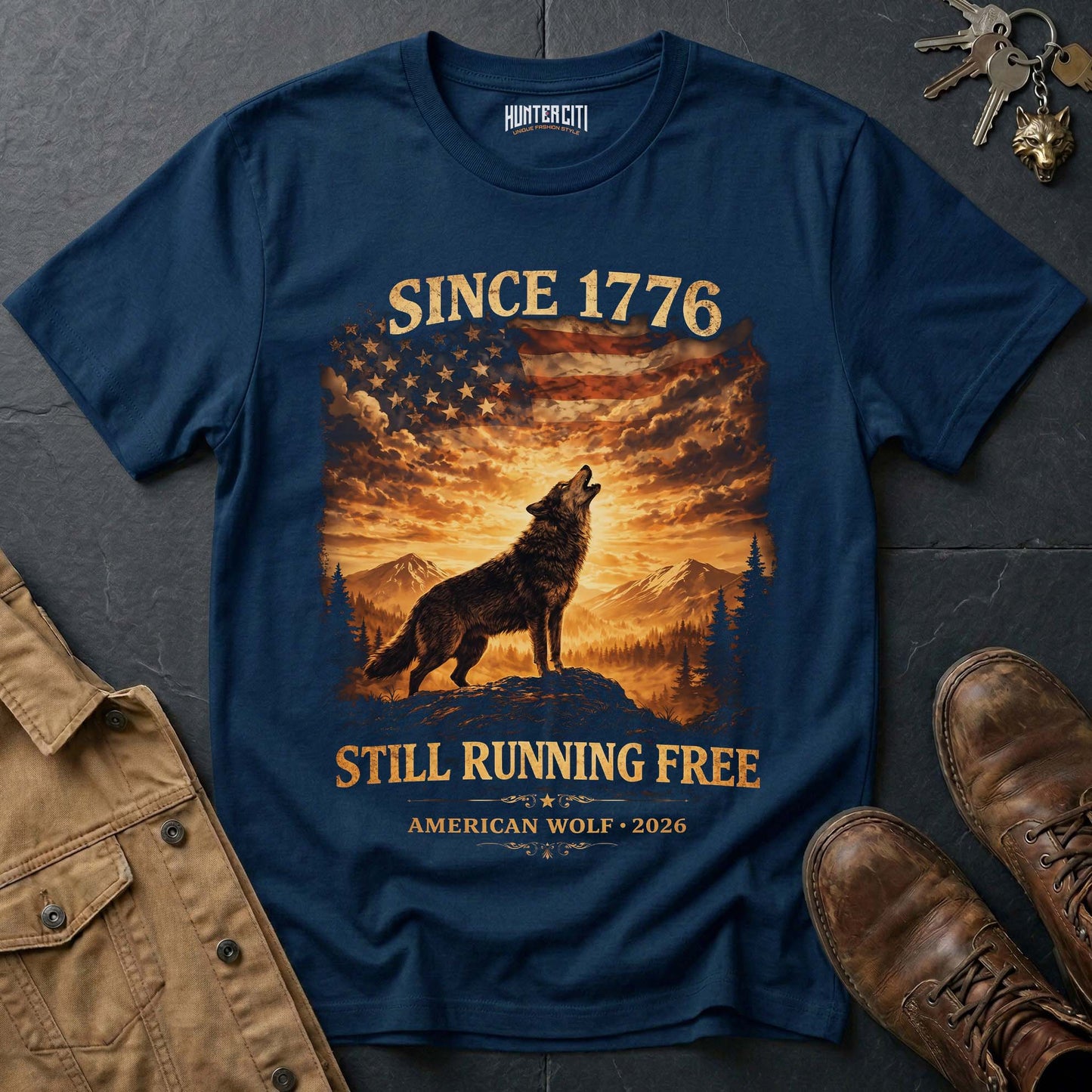 Since 1776 Still Running Free American Wolf T-Shirt - 2026 250 Years Patriotic Howling Wolf Anniversary Tee USA Gift