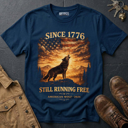 Since 1776 Still Running Free American Wolf T-Shirt - 2026 250 Years Patriotic Howling Wolf Anniversary Tee USA Gift