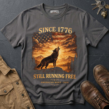 Since 1776 Still Running Free American Wolf T-Shirt - 2026 250 Years Patriotic Howling Wolf Anniversary Tee USA Gift