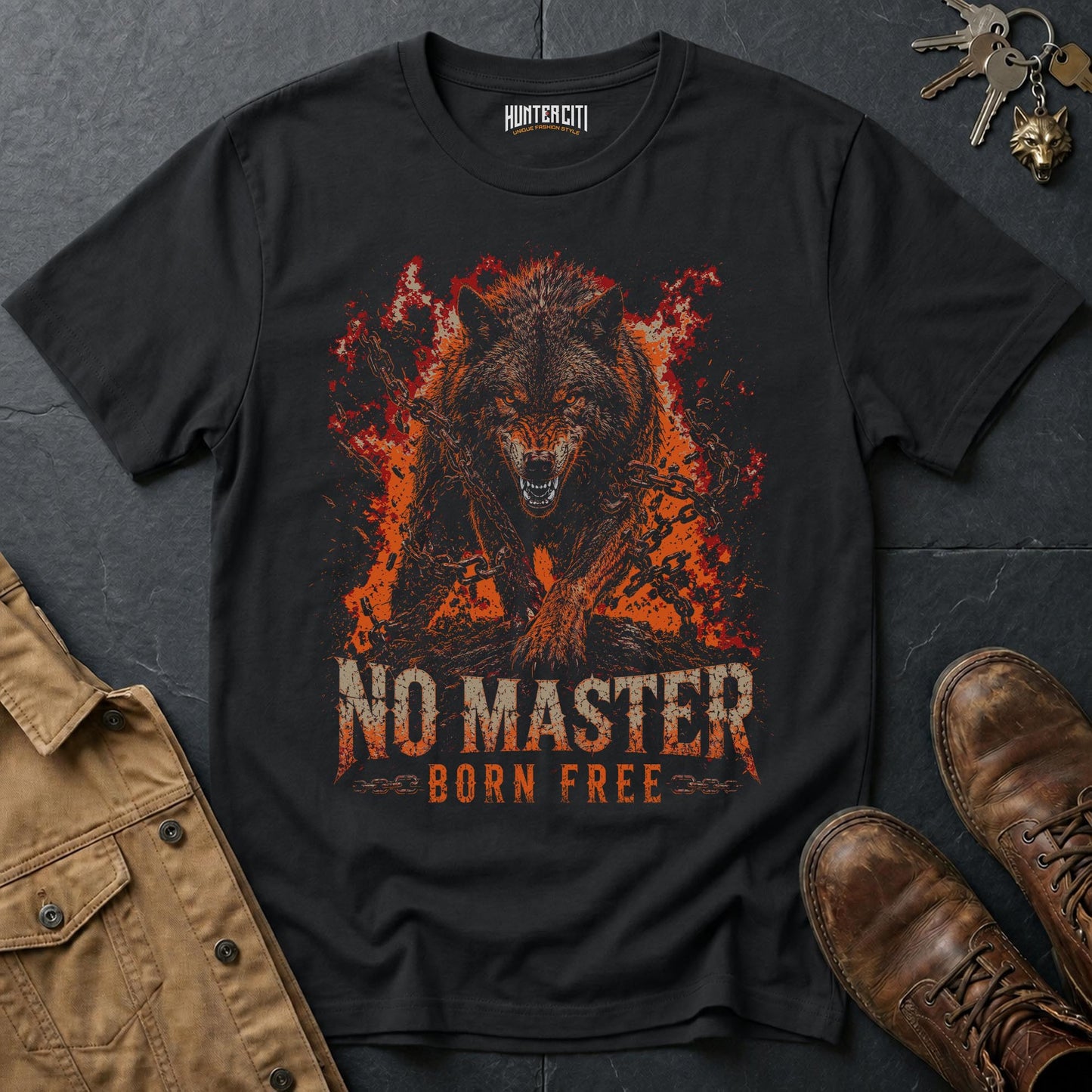 No Master Born Free Wolf T-Shirt — Dark Freedom Graphic Tee