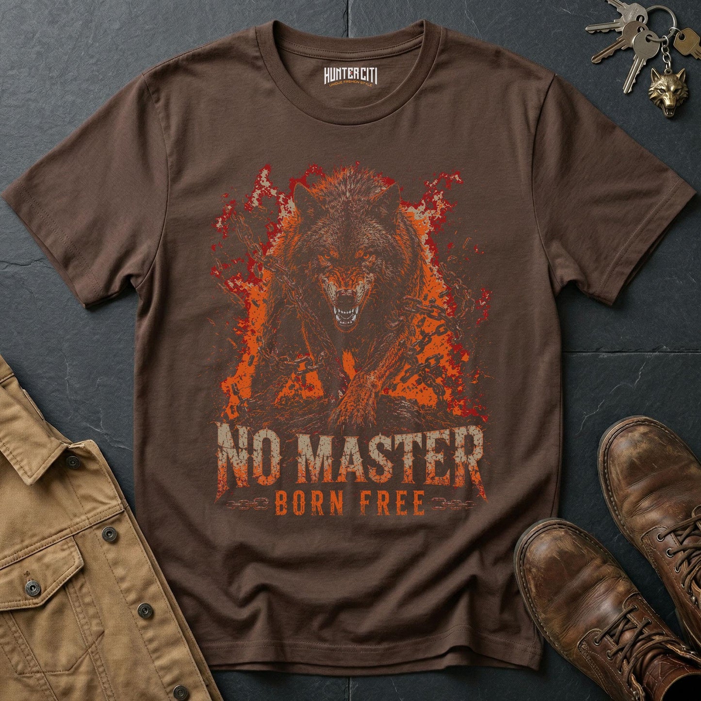 No Master Born Free Wolf T-Shirt — Dark Freedom Graphic Tee