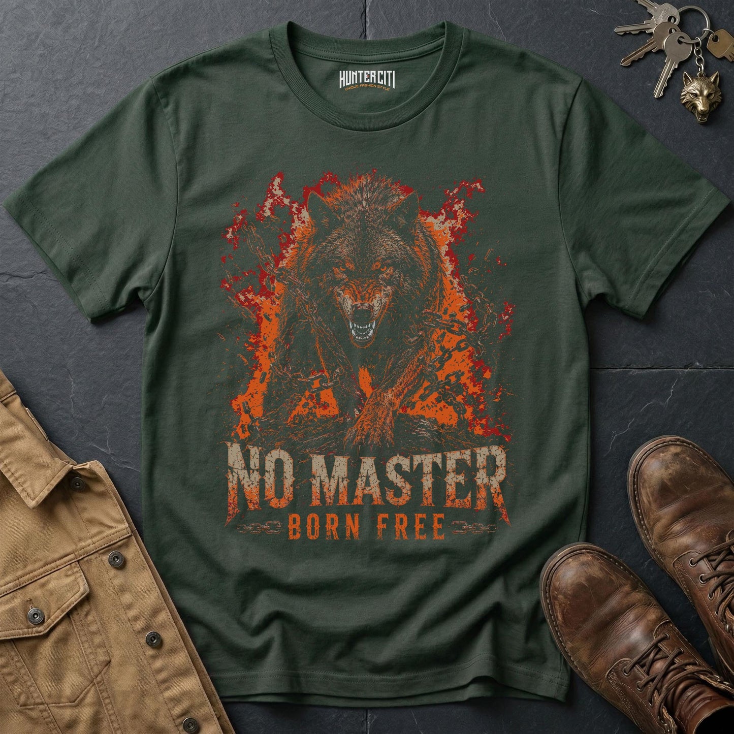 No Master Born Free Wolf T-Shirt — Dark Freedom Graphic Tee