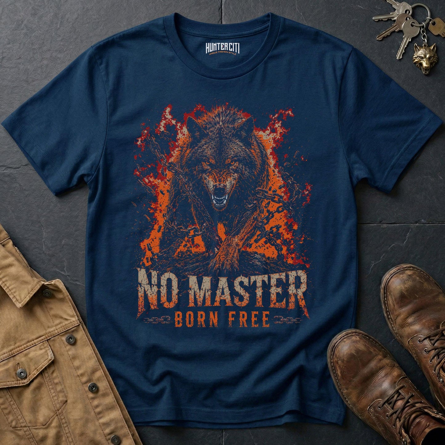 No Master Born Free Wolf T-Shirt — Dark Freedom Graphic Tee