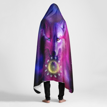 Load image into Gallery viewer, Zodiac Wolf Large Hooded Sherpa Blanket 60x80 - Mystical Pink and Purple Galaxy Throw Blanket
