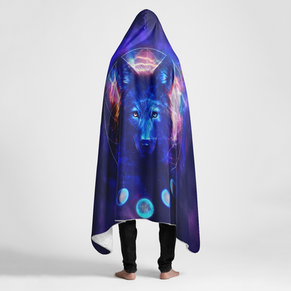 Wolf Large Hooded Sherpa Blanket 60x80 - Soft Cozy Galaxy Wolf Throw Blanket with Moon Phases for Adults & Teens