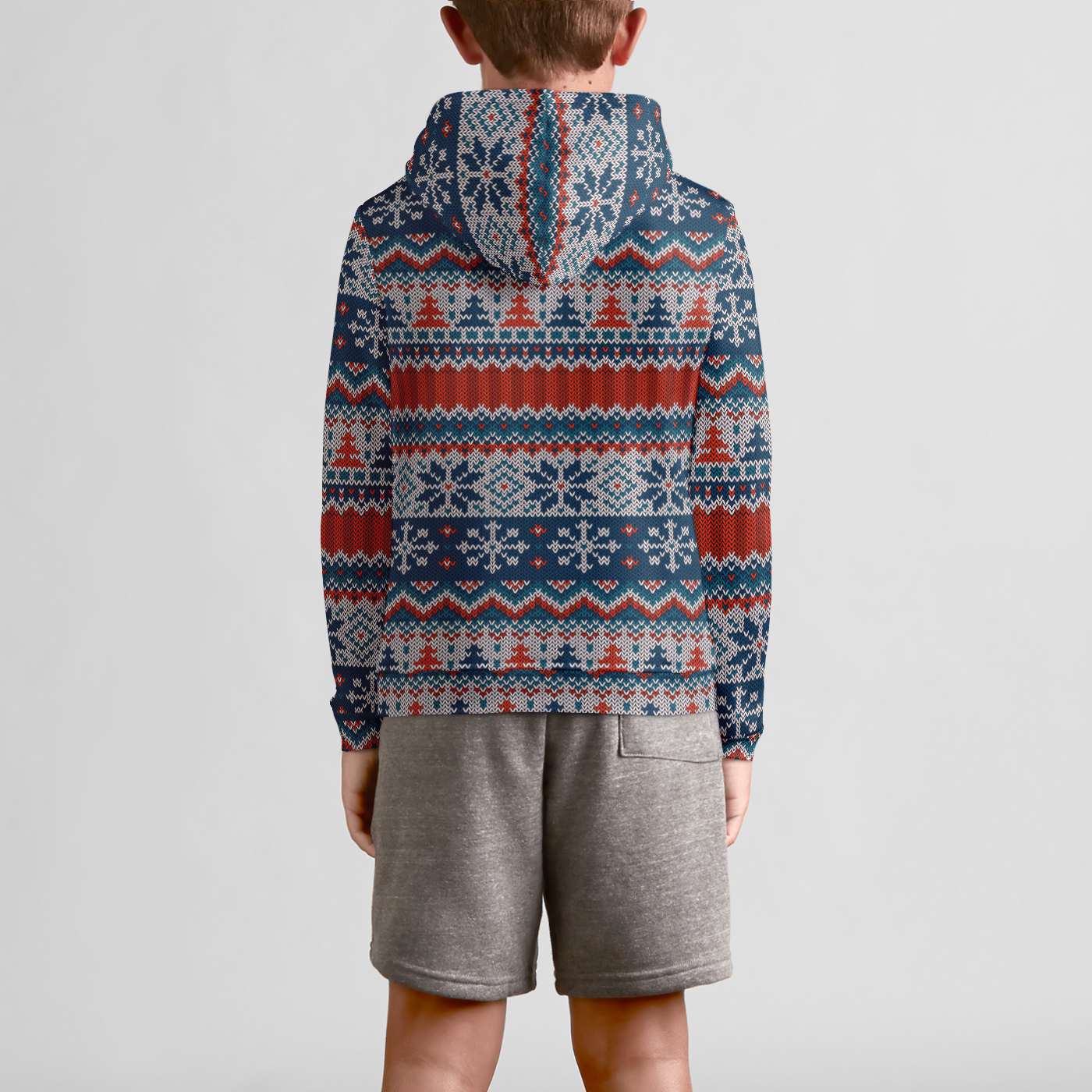 Festive Wolf Pack Youth Pullover Hoodie - Christmas Animal Sweater for Kids