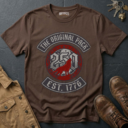 The Original Pack Est 1776 Minimal Wolf T-Shirt - America 250 Anniversary Wolf Badge Graphic Tee USA Gift