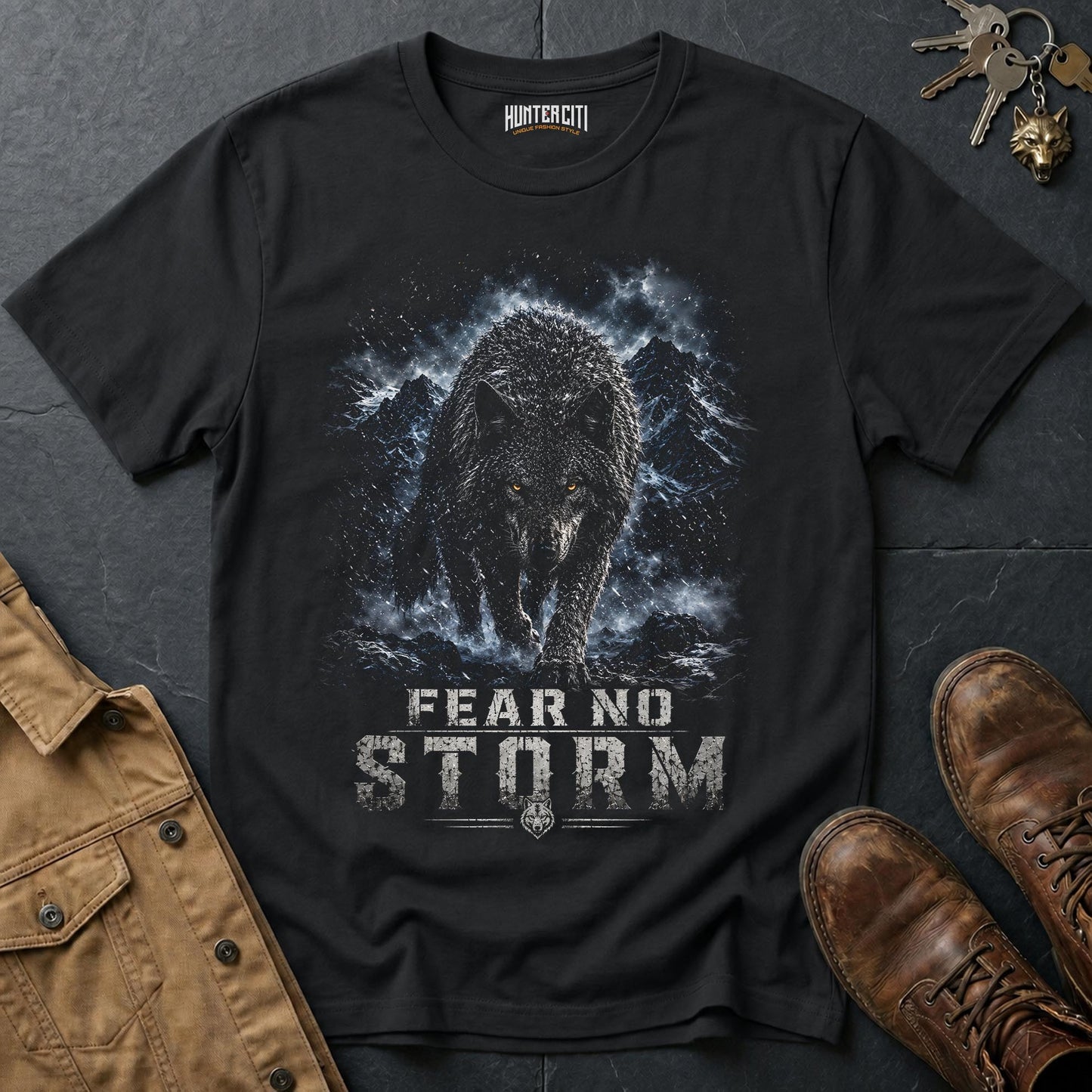 Fear No Storm Wolf T-Shirt - Dark Patriotic Graphic Tee