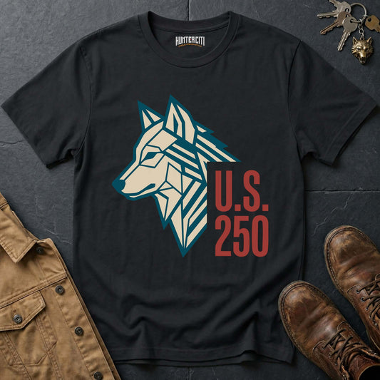 US 250 Wolf T-Shirt - America 250th Anniversary Geometric Wolf Minimalist Patriotic Graphic Tee USA Gift