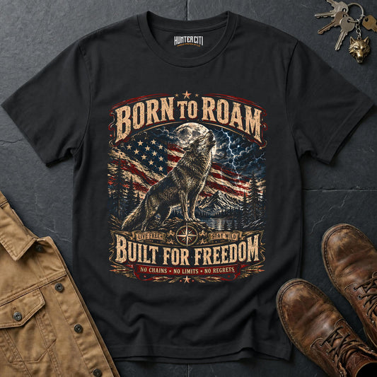 Born to Roam Built for Freedom Wolf T-Shirt — Live Free Stay Wild Tee