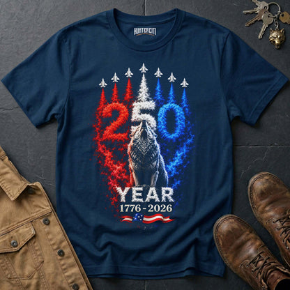 250 Year Airshow American Wolf T-Shirt - 250th Anniversary USA Patriotic 4th of July 1776 2026 Howling Wolf Graphic Tee Gift for Men