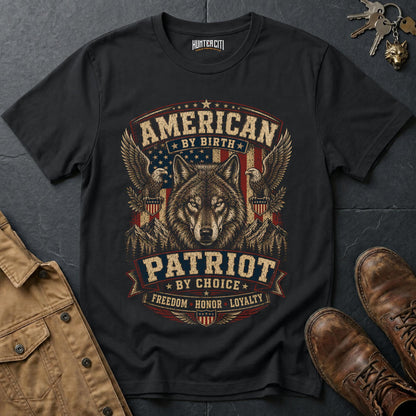 American by Birth Patriot by Choice Wolf T-Shirt - Premium Shield Tee