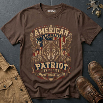 American by Birth Patriot by Choice Wolf T-Shirt - Premium Shield Tee