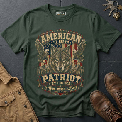 American by Birth Patriot by Choice Wolf T-Shirt - Premium Shield Tee