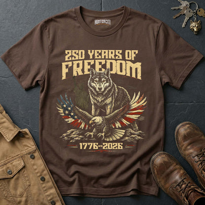250 Years of Freedom T-Shirt Wolf Eagle Statue of Liberty 1776 2026 America Anniversary Patriotic Graphic Tee USA
