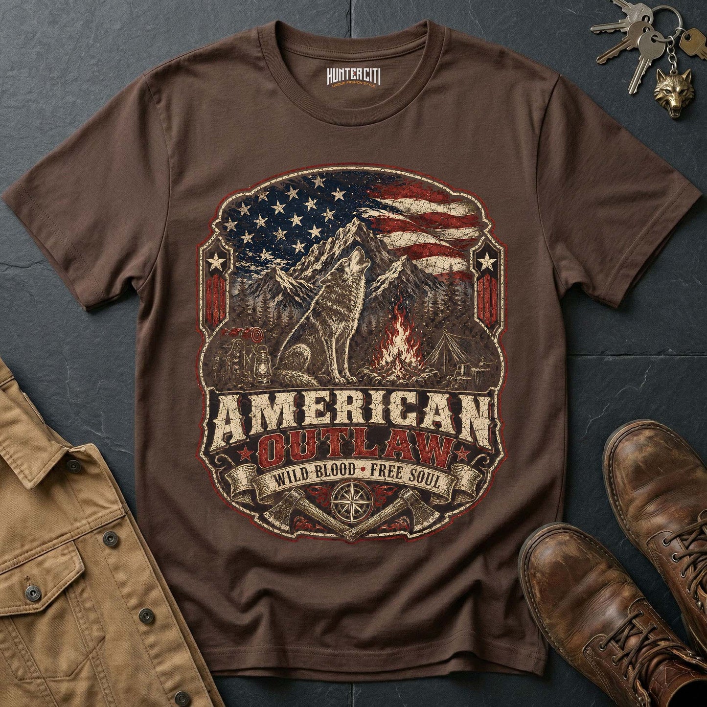 American Outlaw Wild Blood Free Soul Wolf T-Shirt - Rebel Graphic Tee