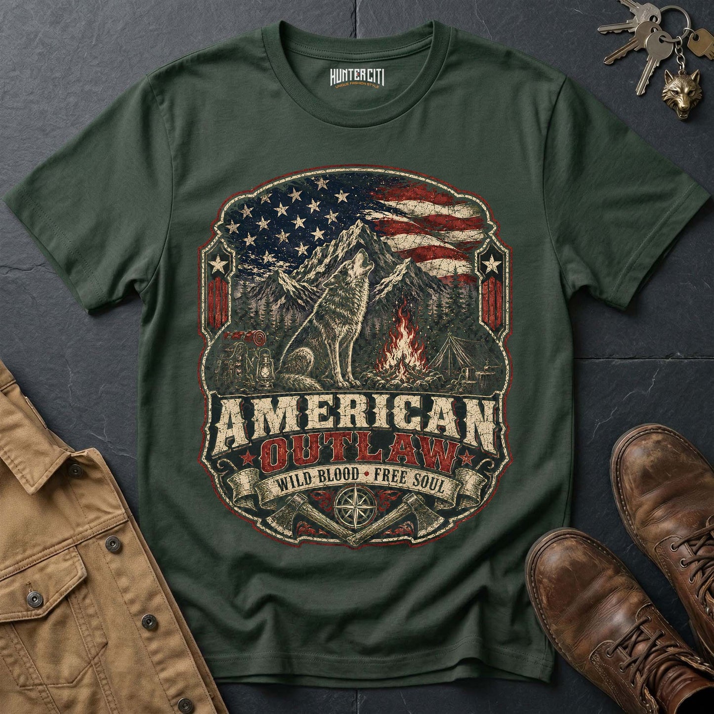 American Outlaw Wild Blood Free Soul Wolf T-Shirt - Rebel Graphic Tee