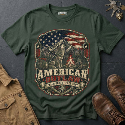 American Outlaw Wild Blood Free Soul Wolf T-Shirt - Rebel Graphic Tee