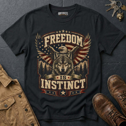 Freedom Is Instinct Wolf T-Shirt — Patriotic American Graphic Tee