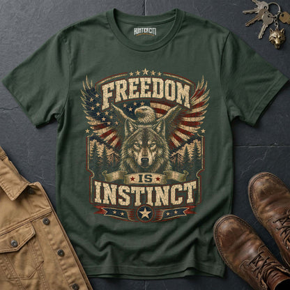 Freedom Is Instinct Wolf T-Shirt — Patriotic American Graphic Tee